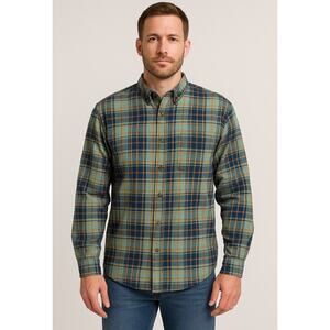 C.E. Schmidt Workwear Flannel Shirt XL Blue Green Plaid Button Down Long Sleeve